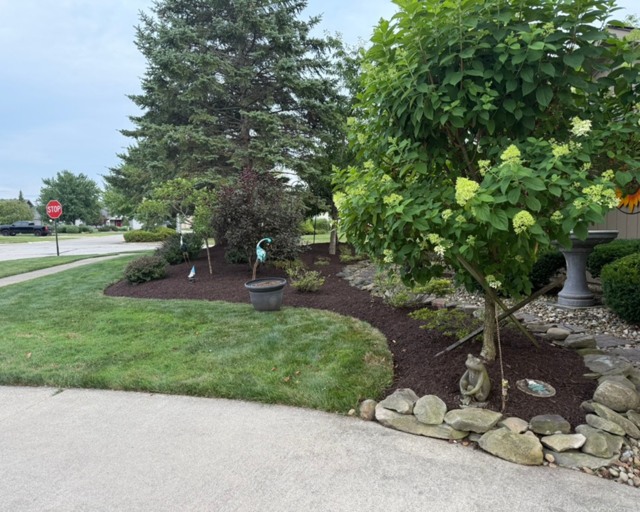 Front approach and landscaped island