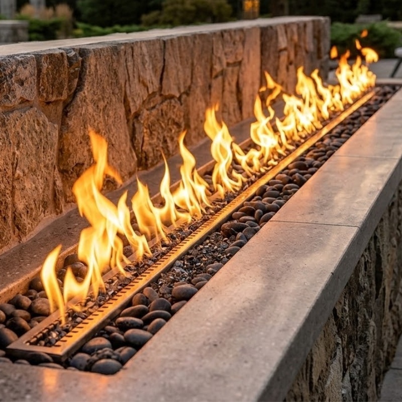 Bee Green Outdoor Living Fire Wall with Linear Burner