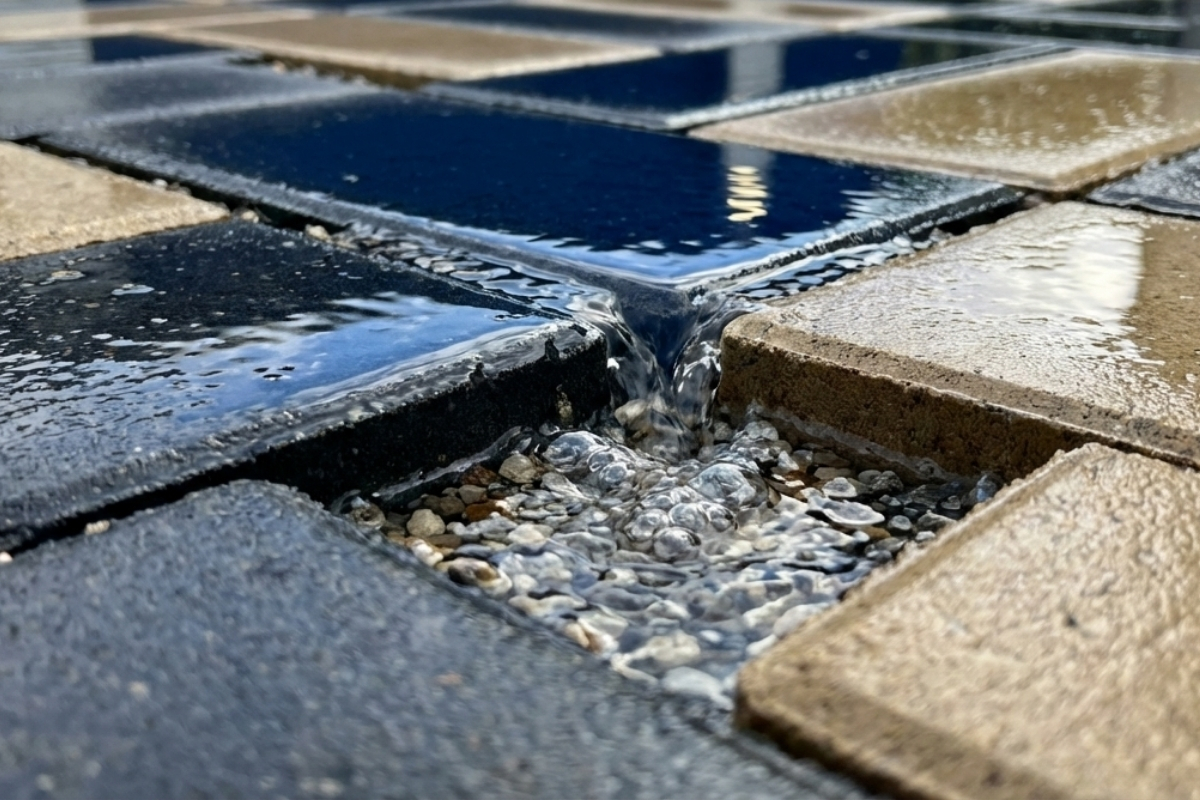 Bee Green Outdoor Living Irrigation and Drainage Permeable Paver Water Drainage System at Residential Property