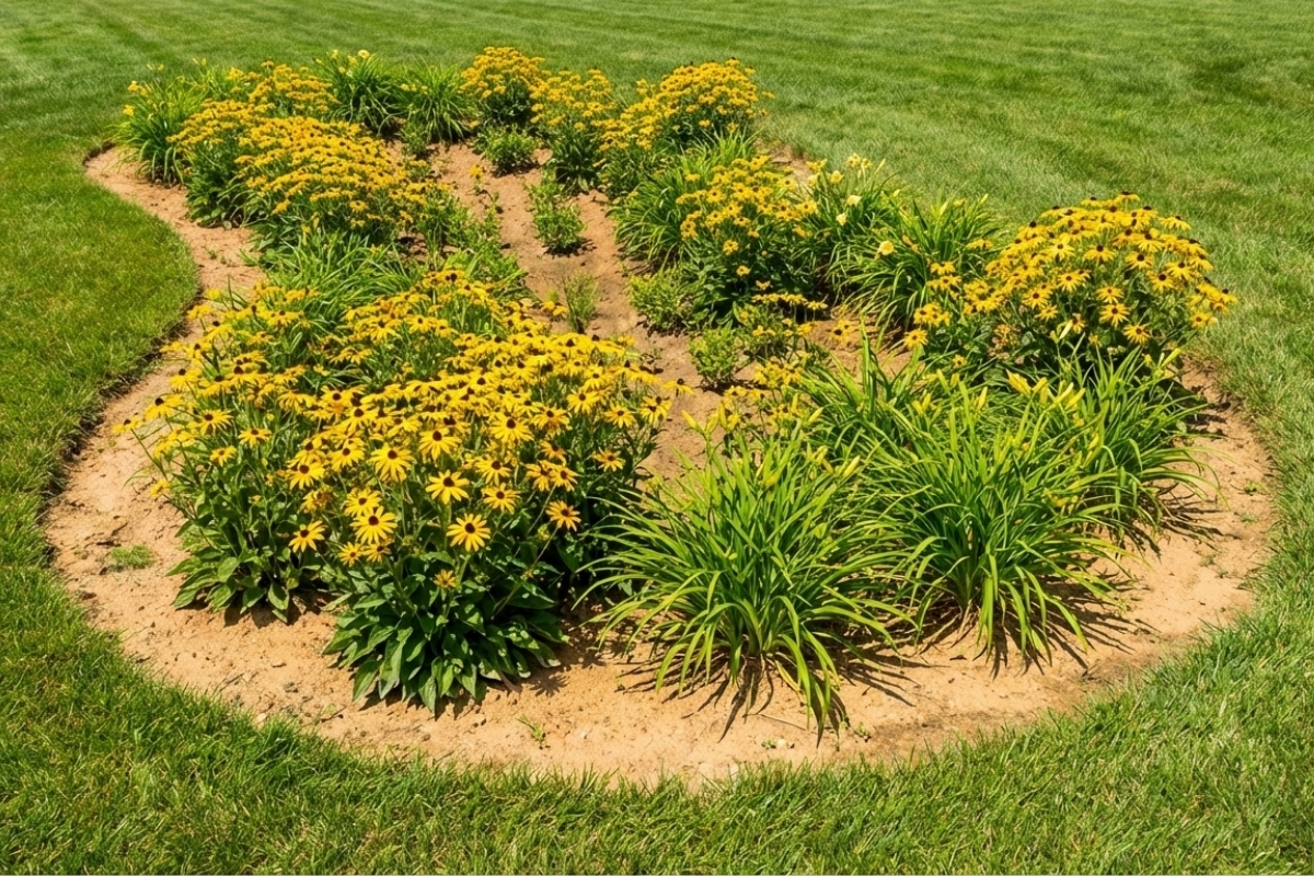 Bee Green Outdoor Living Irrigation and Drainage Rain Garden with Native Plantings for Water Management at Residential Property