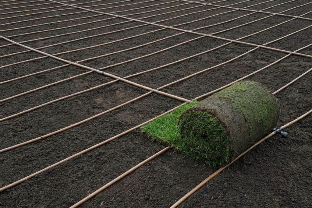 Bee Green Outdoor Living Irrigation and Drainage Underground Irrigation Pipe Grid Installation at Residential Property