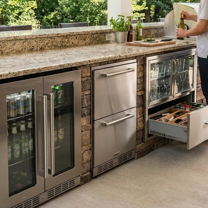 Bee Green Outdoor Living Outdoor Kitchen Refrigeration Storage