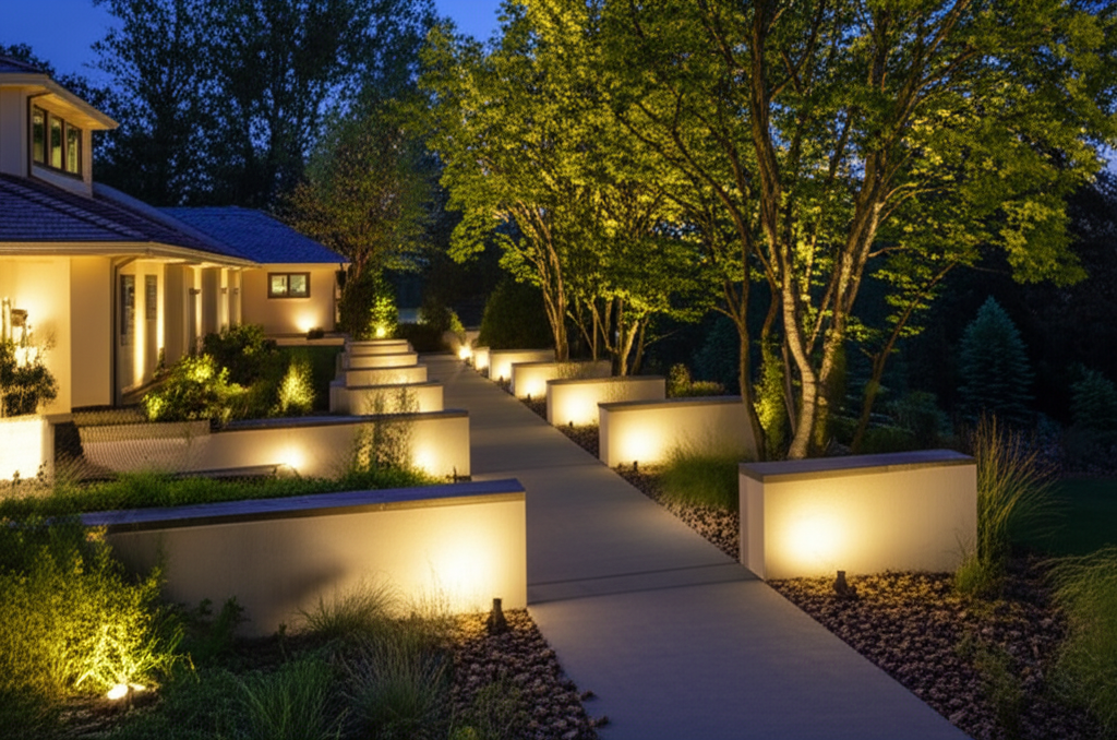 Layering used in outdoor lighting projects by Bee Green Outdoor Living